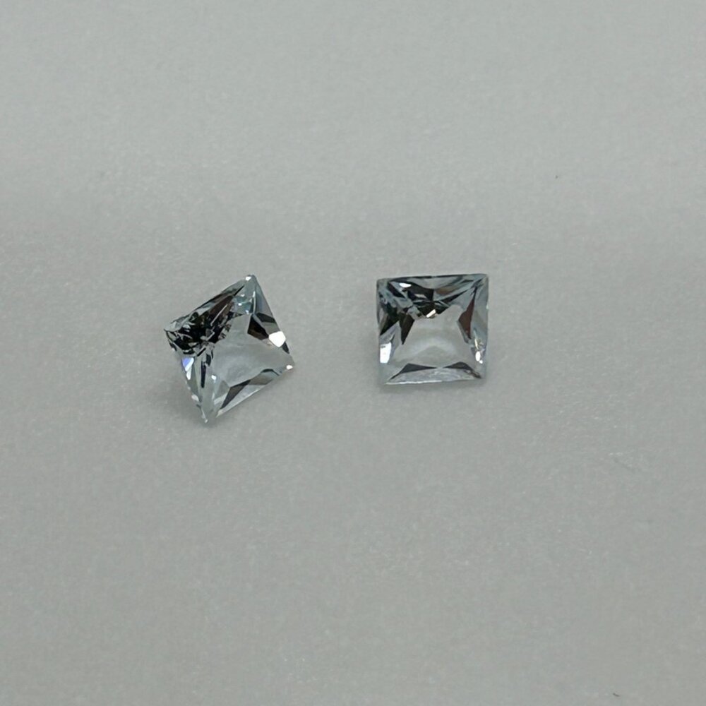 Natural Aquamarine Loose Gemstone Lot 2 Princess Square 2 Marquise Leaf Cut - Picture 10 of 11